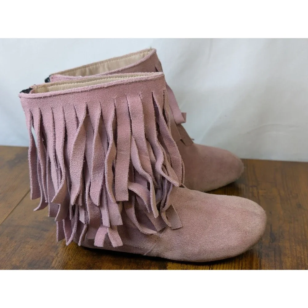 Monkey Feet Suede Fringe Boots Pink Zip Up Soft Sole Kids Size 5/6 Toddler